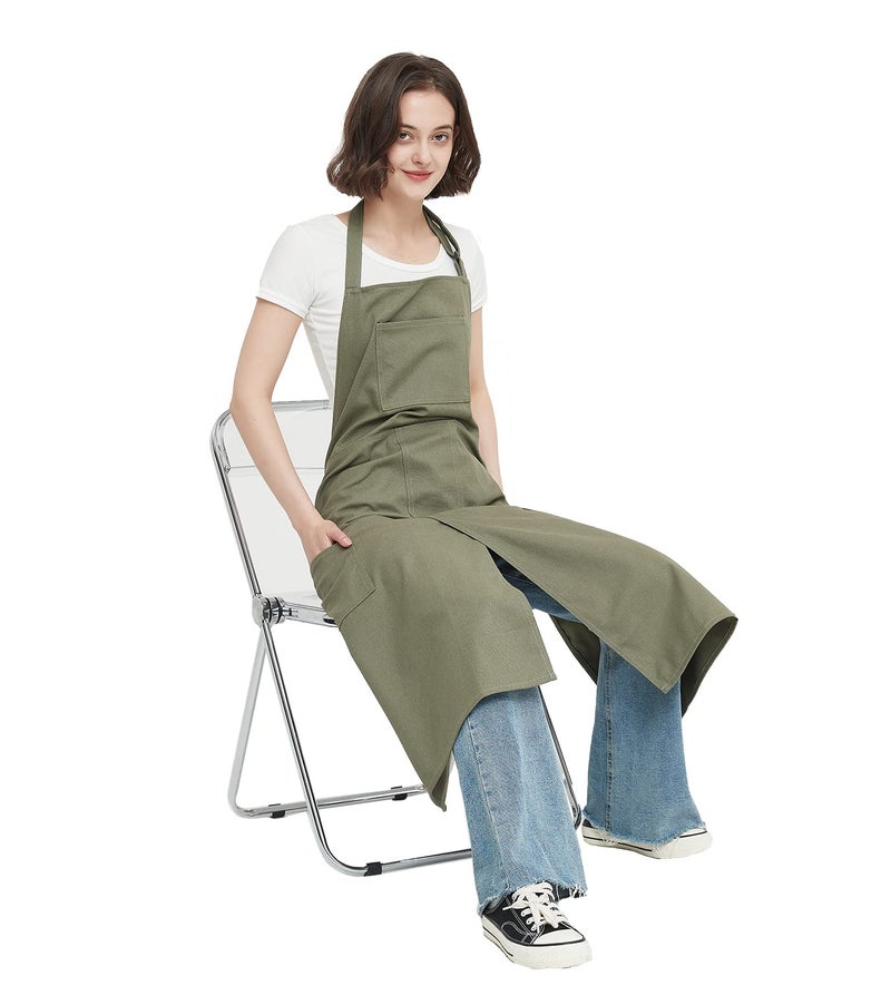 Jaspfct Pottery Apron Split Leg 43inch Artist Crafts Kitchen Florist Apron for Men Women MD028-Green L - Image 3